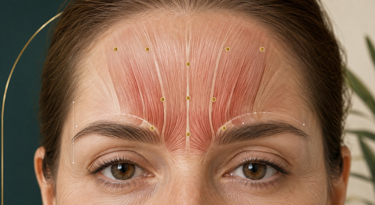 Ilustração médica sobre botox na testa