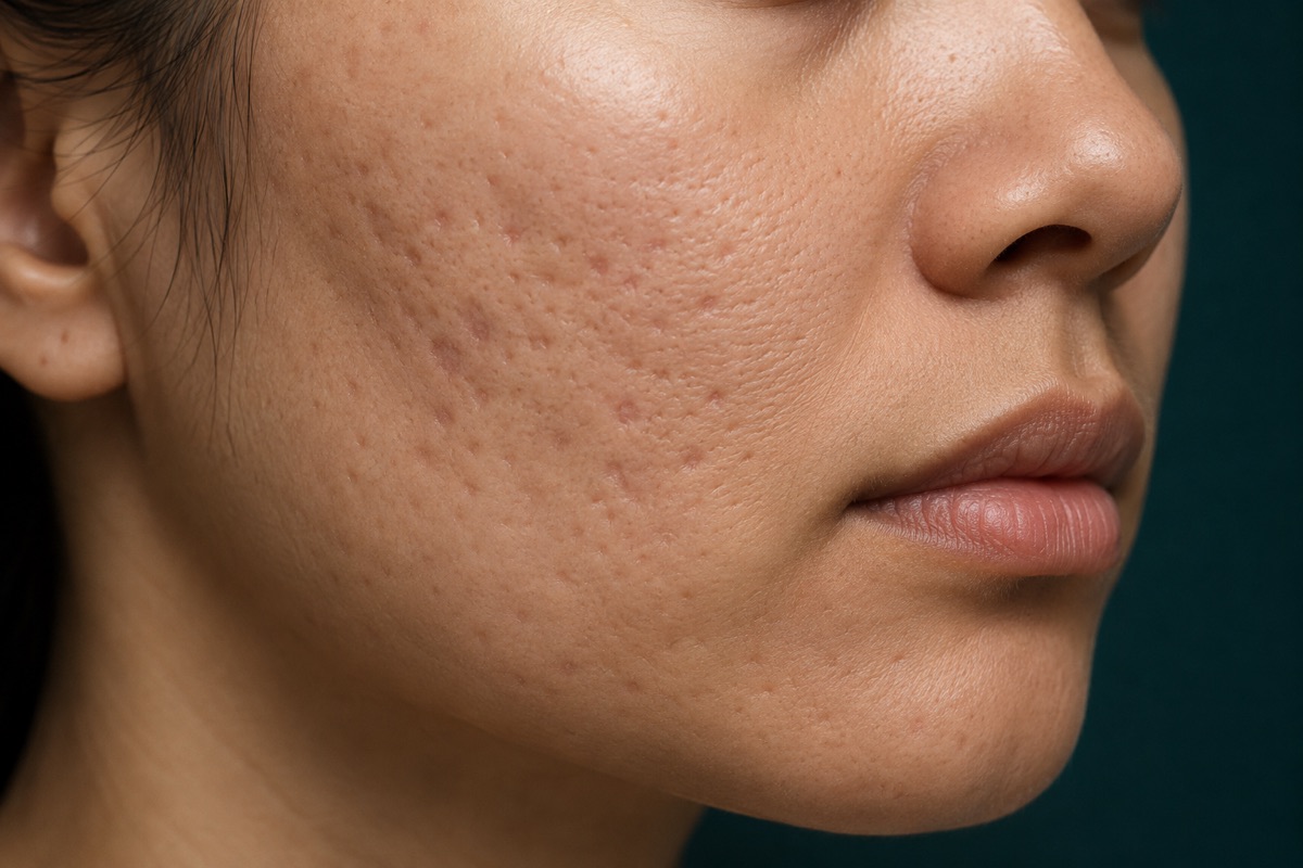 Ilustração médica sobre cicatrizes de acne