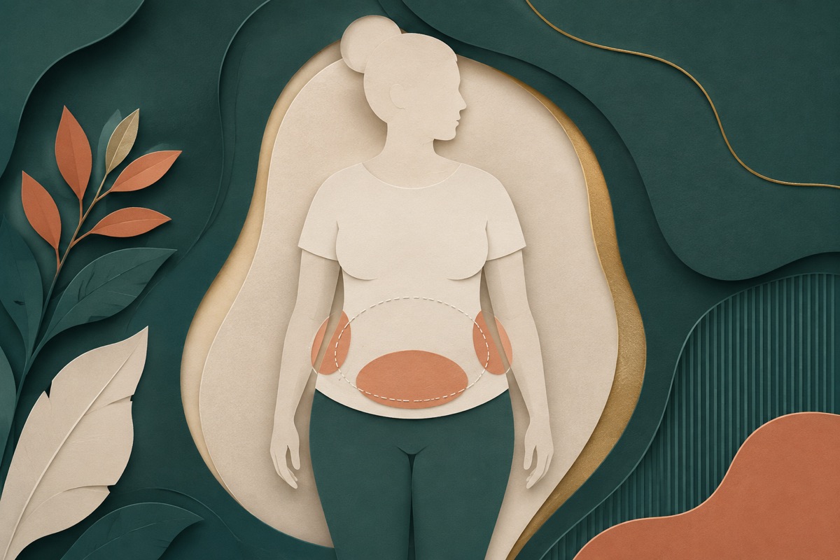 Ilustração médica sobre tratamentos para gordura localizada