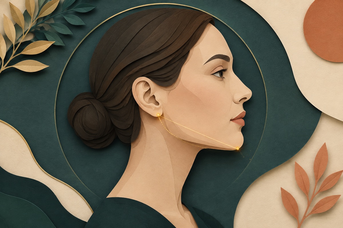 Ilustração médica sobre preenchimento de mandíbula