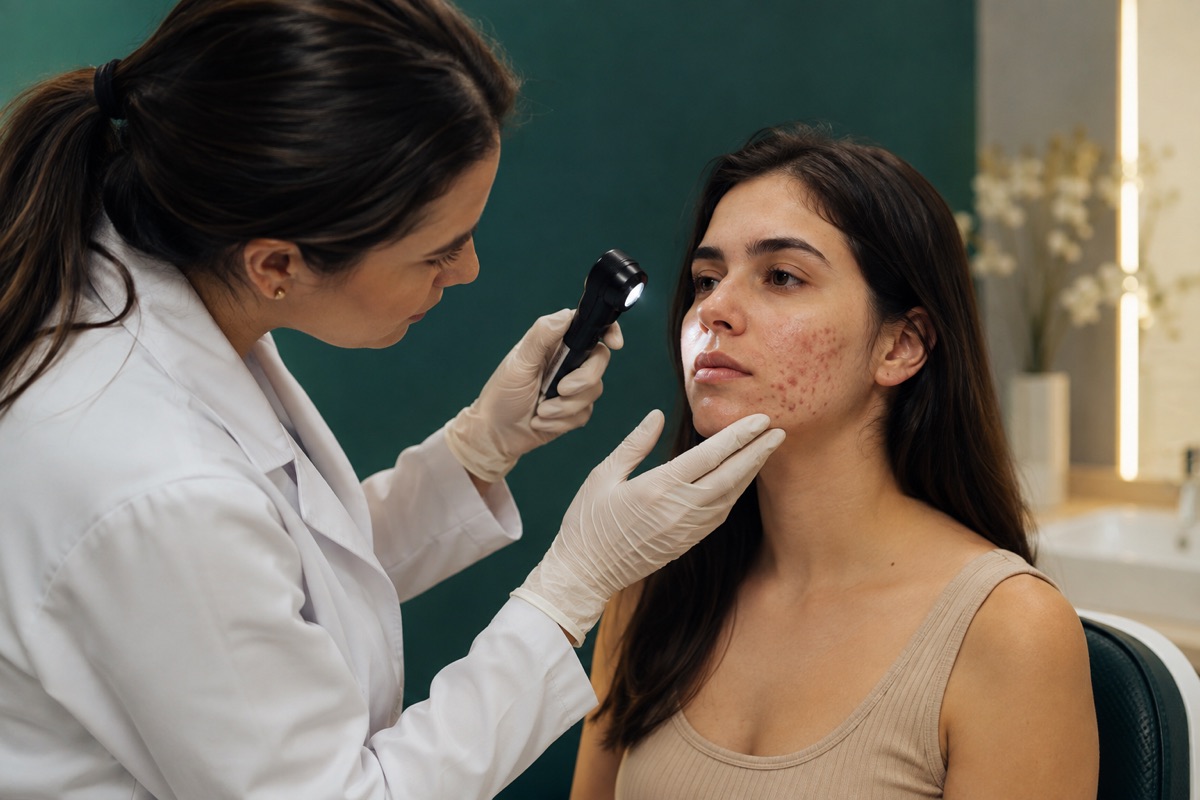 Ilustração médica sobre tratamentos médicos para acne